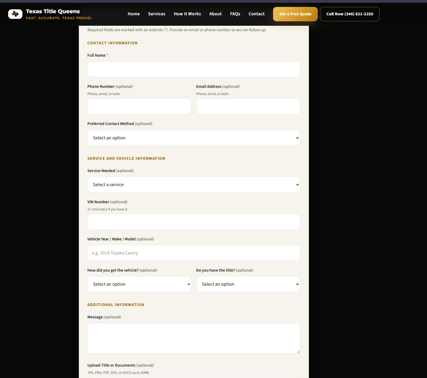 Texas Title Queens customer lead form